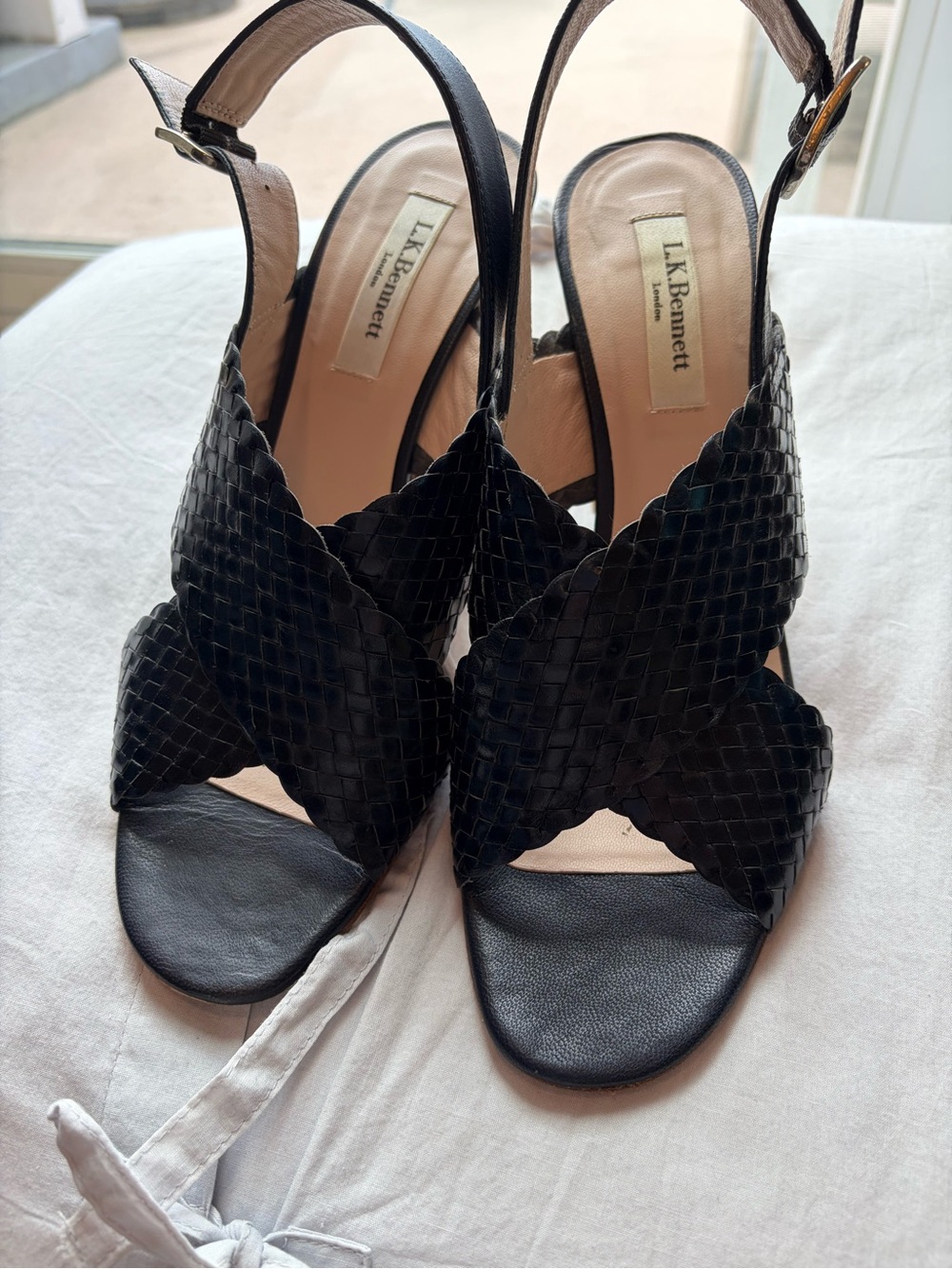 LK Bennett navy leather weave sandals